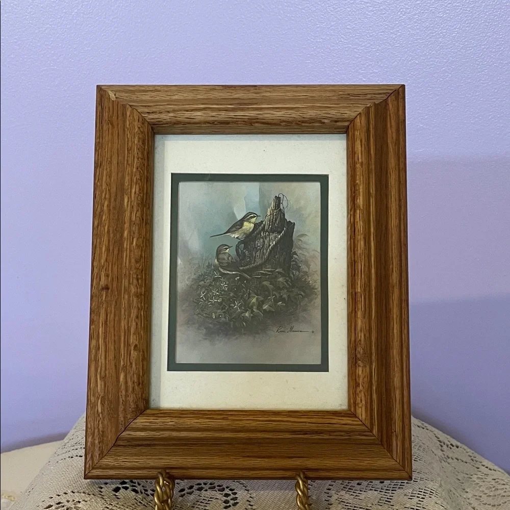 Framed Bird Print in Wood Frame - Brown Frame, White Mat